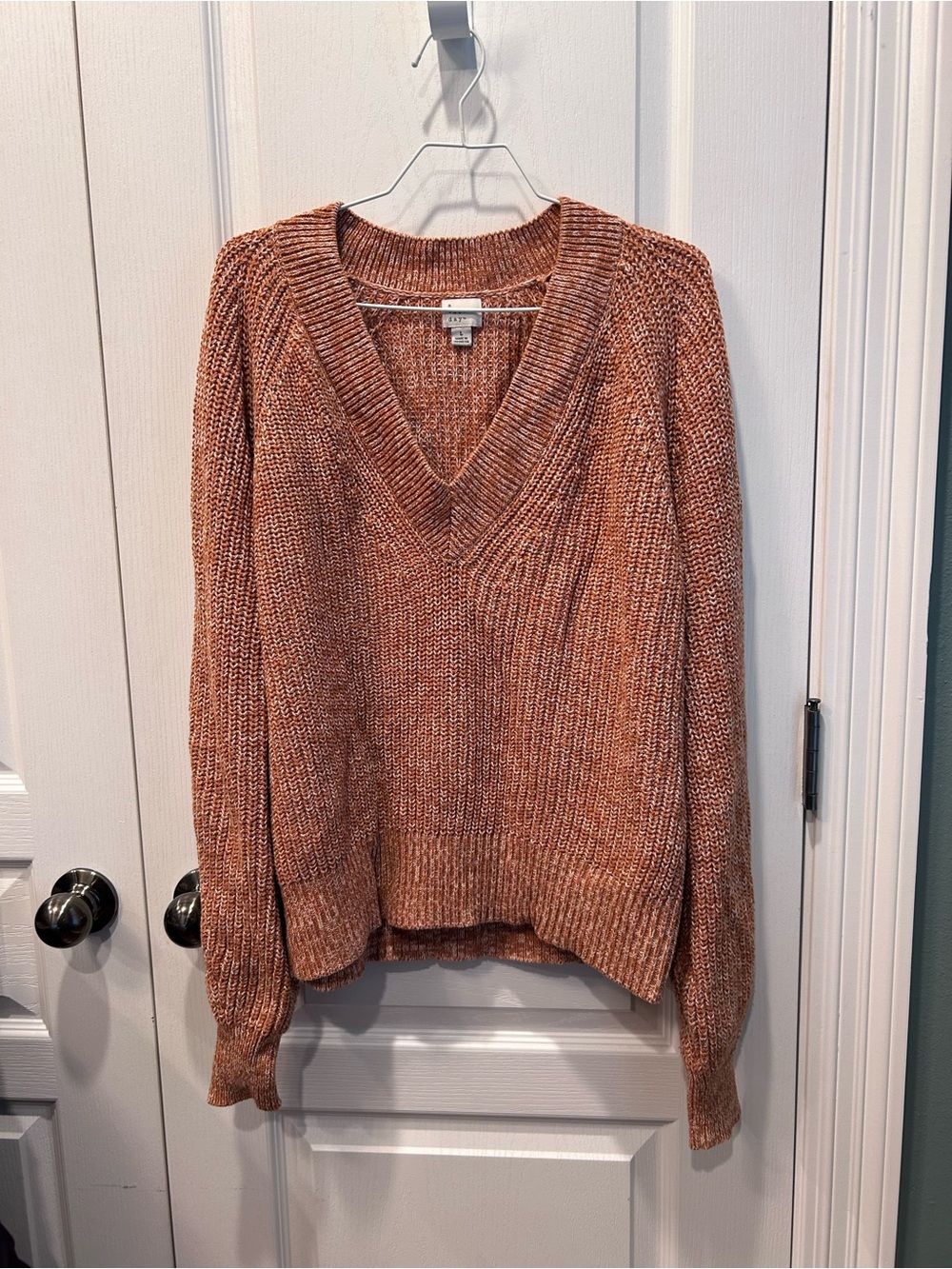 A New Day Terracotta Rust Marl Chunky Ribbed V-Neck Pullover Sweater Size Large